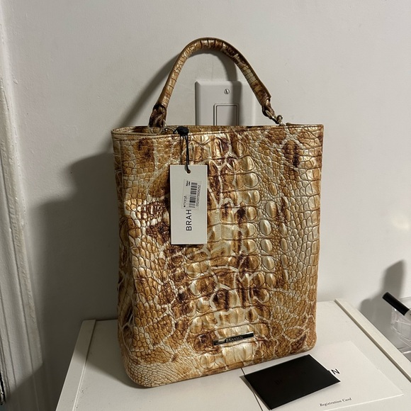 Brahmin Handbags - Brahmin Croc-Embossed Tan & Brown Leather Tote